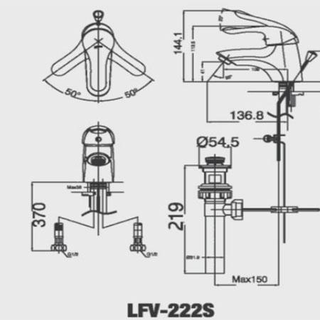 Bản vẽ kĩ thuật Vòi chậu rửa Lavabo nóng lạnh Inax LFV-222S