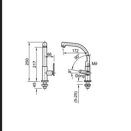 Bản vẽ kĩ thuật Vòi rửa bát nước lạnh inax SFV-29
